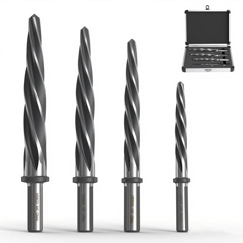 Riyhch 4PCS M35 HSS Taper Chucking Reamer Set 3/8",1/2",5/8",3/4" Fit 3/8" or 1/2" Shank Construction Reamer Drill Bit Bridge Also for Wood Alloy Steel Metal Align The Existing Hole and Expand The Reamer - Image 1